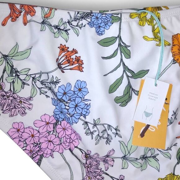 ‎Xhilaration Multi Color Bikini White Pink Flowers L NEW - Picture 4 of 6